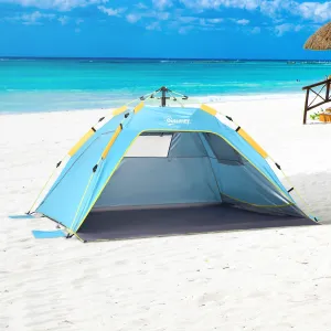 2 Man Pop-up Beach Tent Sun Shade Shelter Hut w/ Windows Doors Hook Sandbags UV Protection Waterproof Outdoor Adventure Garden Light Blue