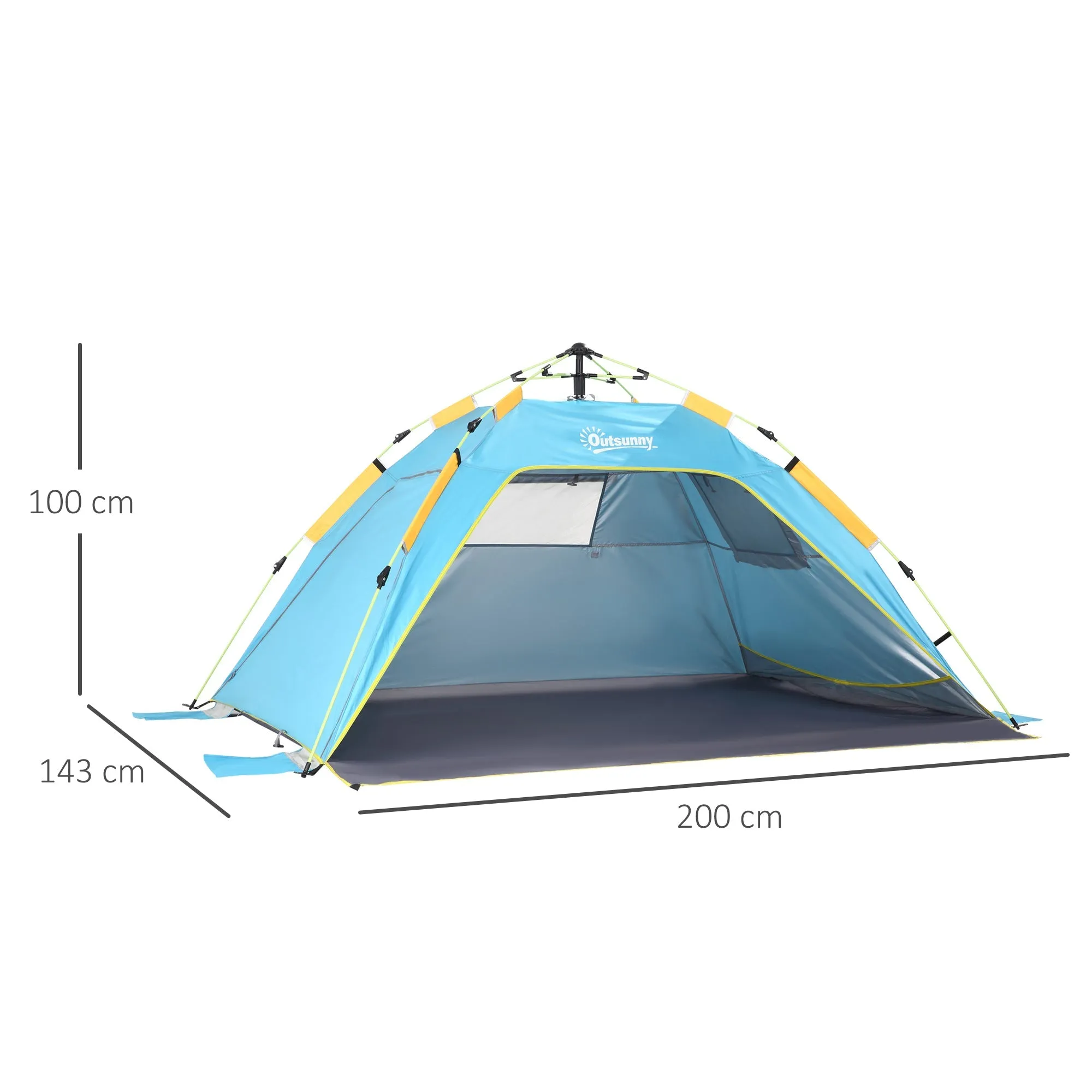 2 Man Pop-up Beach Tent Sun Shade Shelter Hut w/ Windows Doors Hook Sandbags UV Protection Waterproof Outdoor Adventure Garden Light Blue