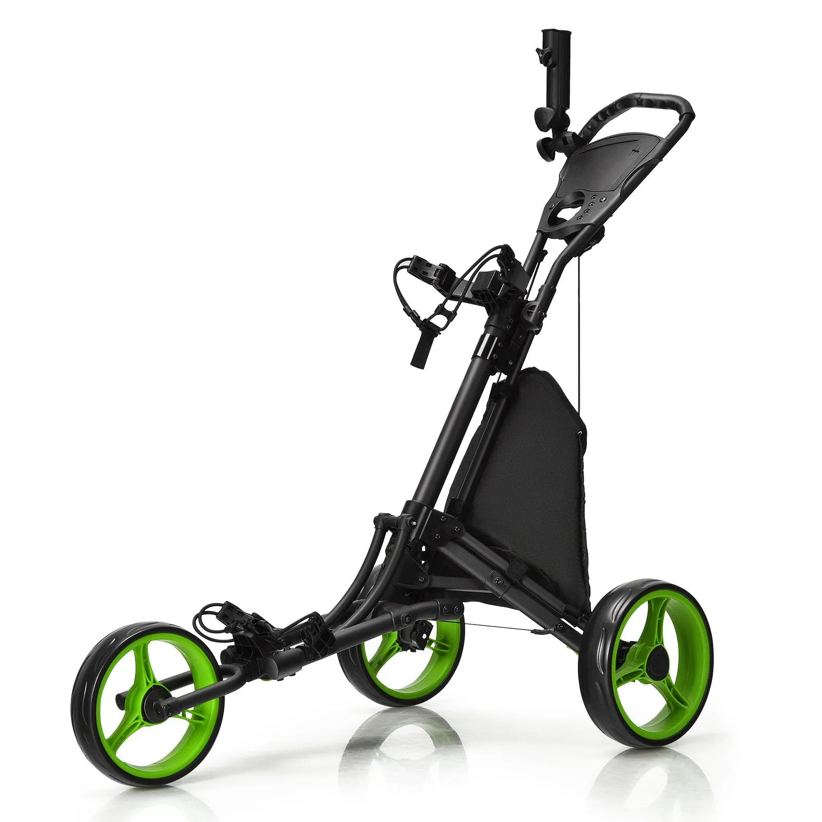 3 Wheel Golf Push Pull Cart with Adjustable Height Handle-Green