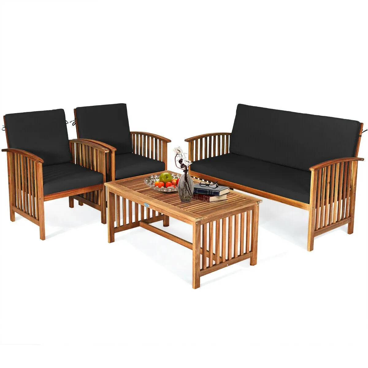 4pc Acacia Wood Patio Furniture Set - Black