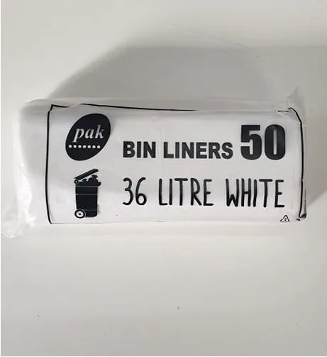 50 Pcs X 36L White Tidy Garbage Bin Liners Bags