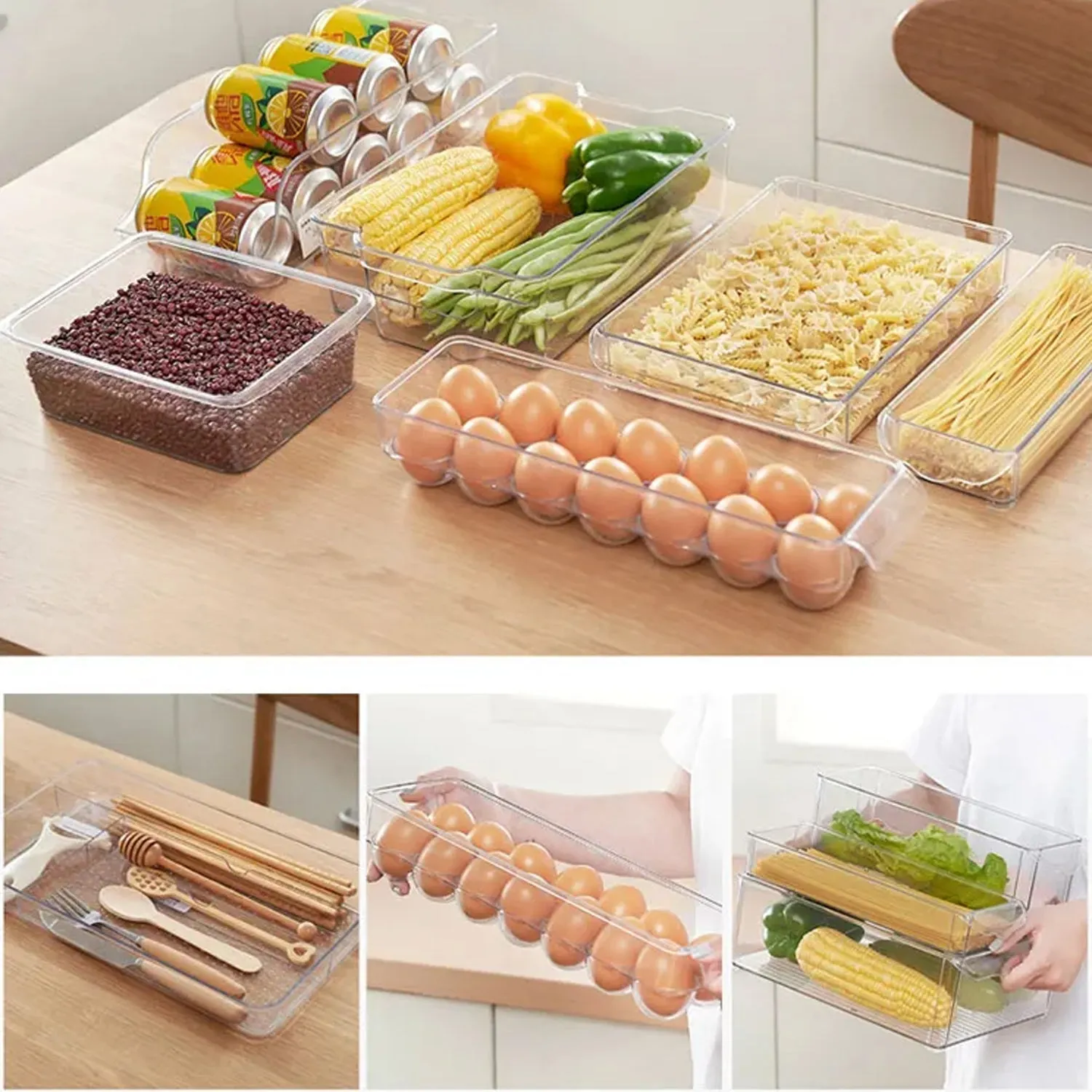 5248A REFRIGERATOR ORGANIZER BINS STACKABLE FRIDGE ORGANIZERS FOR FREEZER, KITCHEN, CABINETS BOX