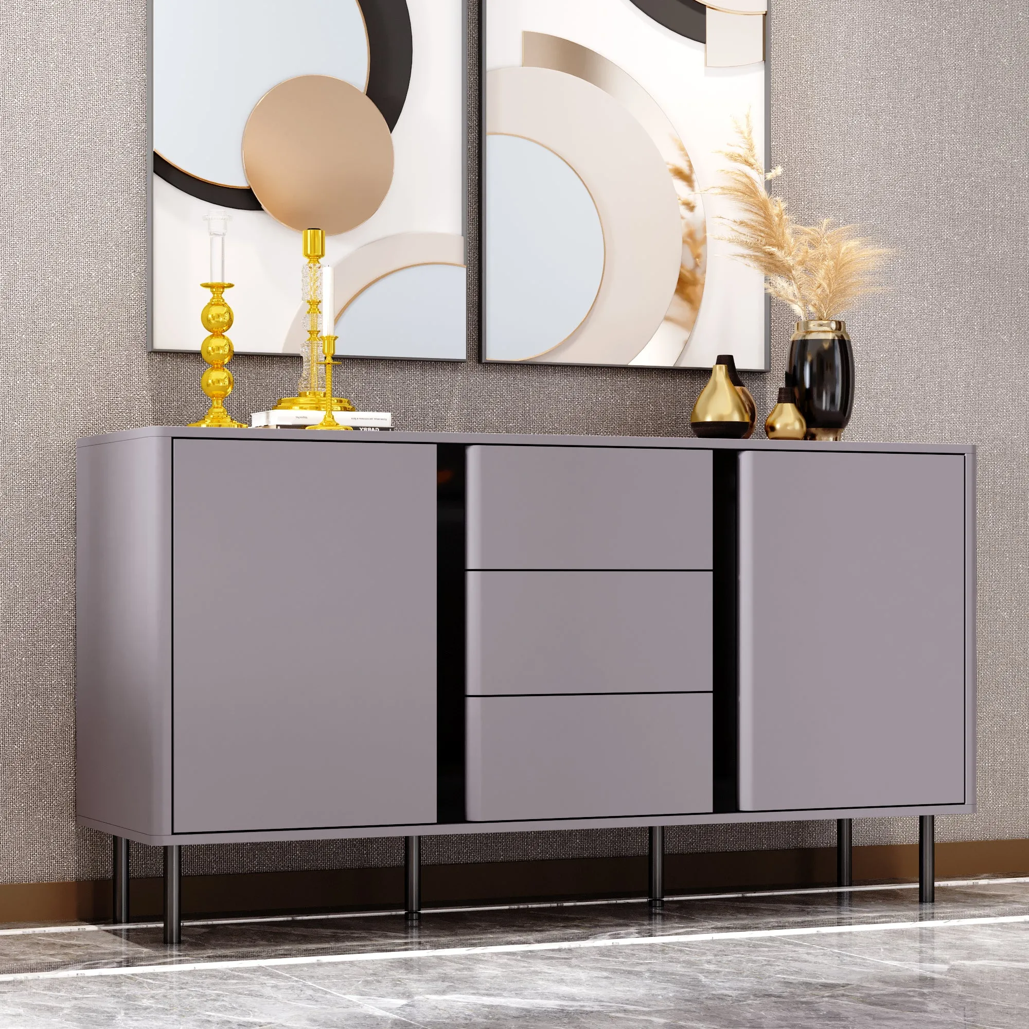 55'' Sideboard With Three Drawers And Two Lockers