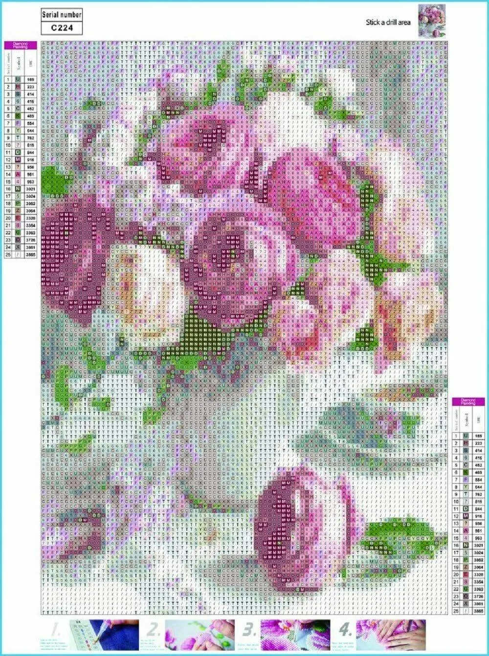 5D Diamond Painting Rose Flowers Cross Stitch Rhinestone DIY Art Decor 12x16in