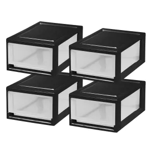 6 Quart Compact Stacking Drawer, 4 Pack, Black