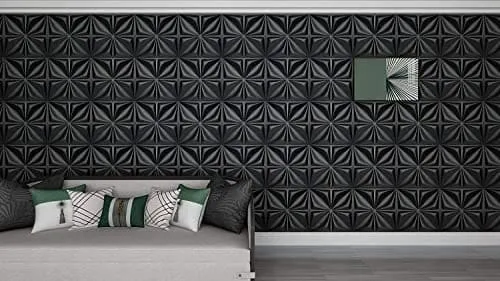 Art3d Matt Black 3D Wall Panel PVC Flower Design Cover 32 Sqft, for Interior Wall Decor in Living Room,Bedroom,Lobby,Office,Shopping Mall