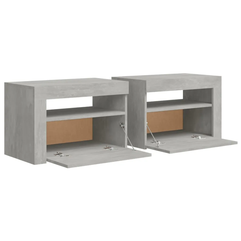 Bedside Cabinets 2 pcs with LEDs Concrete Grey 60x35x40 cm