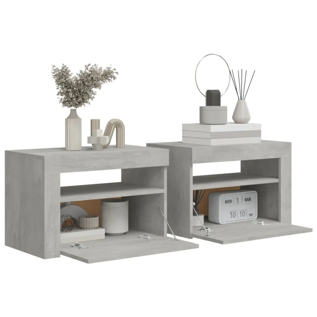 Bedside Cabinets 2 pcs with LEDs Concrete Grey 60x35x40 cm