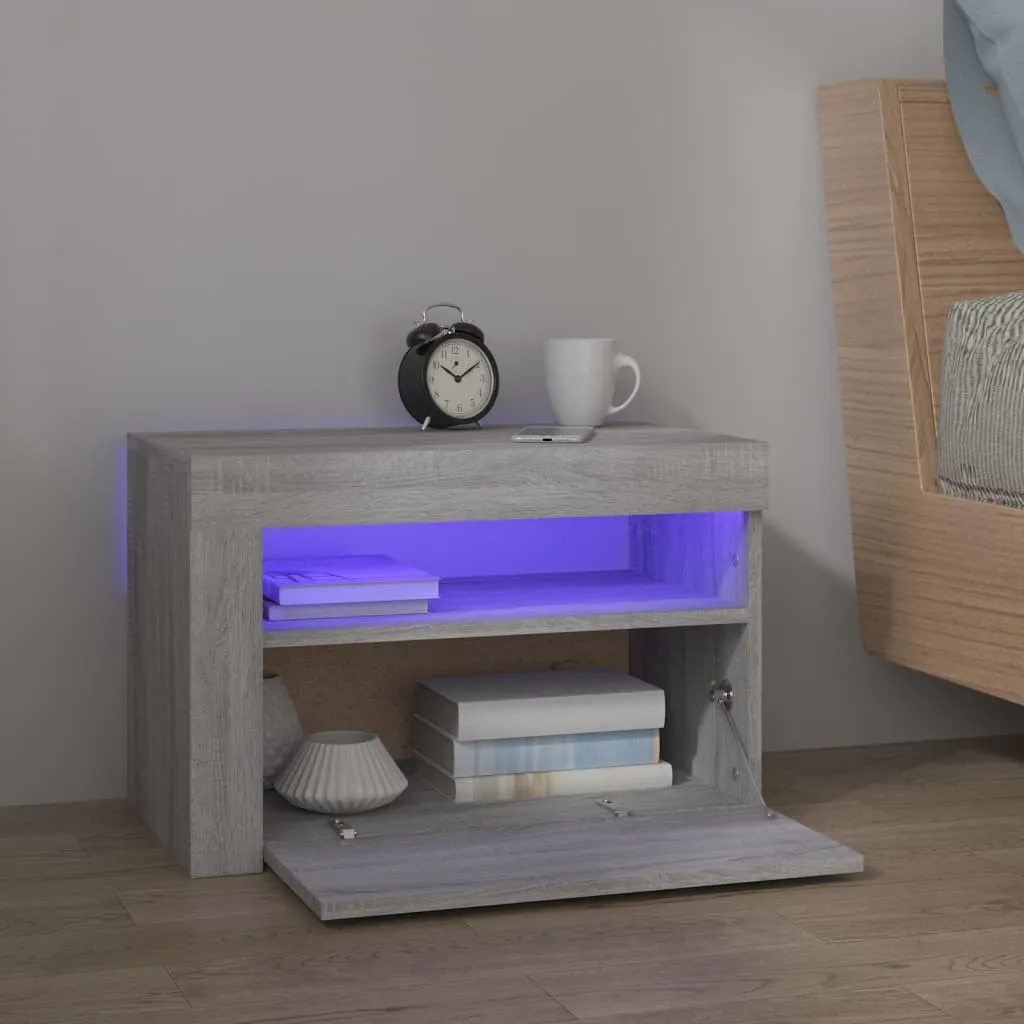 Bedside Cabinets 2 pcs with LEDs Grey Sonoma 60x35x40 cm