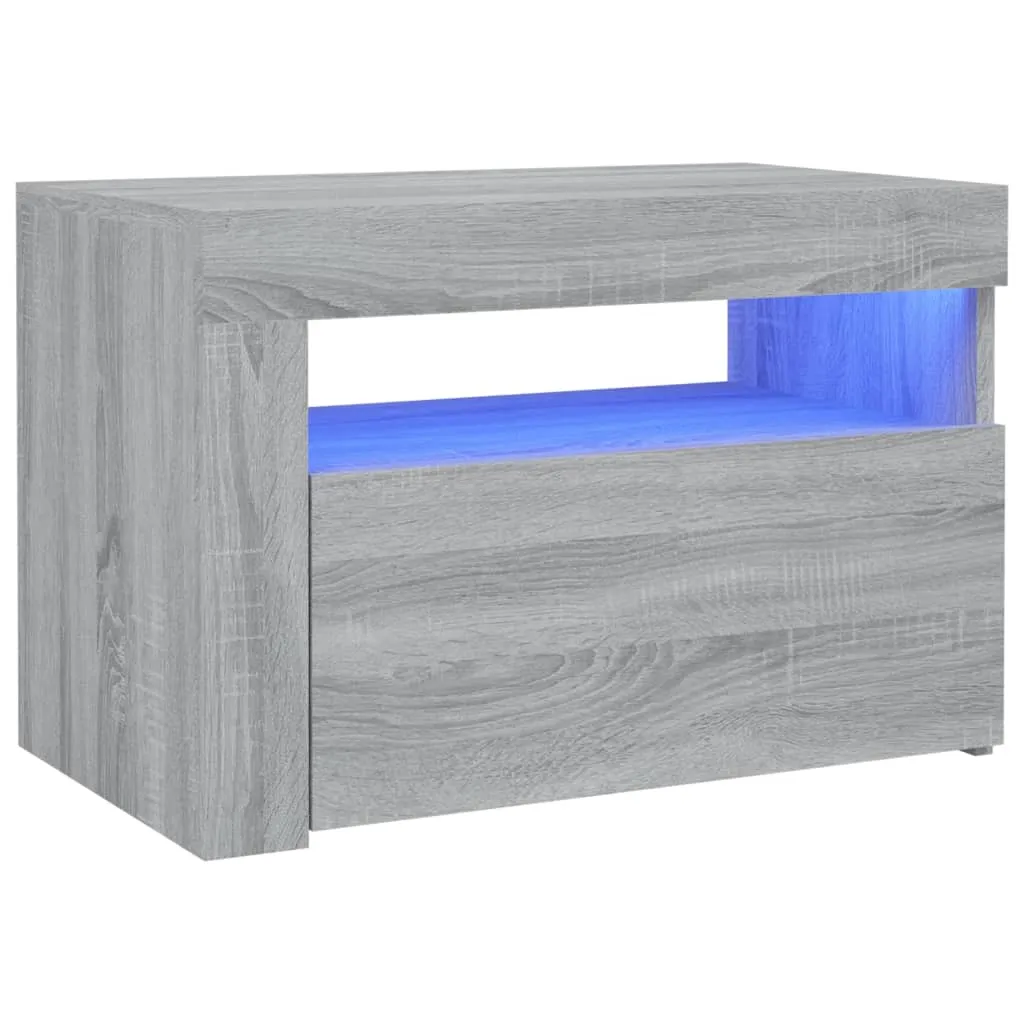 Bedside Cabinets 2 pcs with LEDs Grey Sonoma 60x35x40 cm