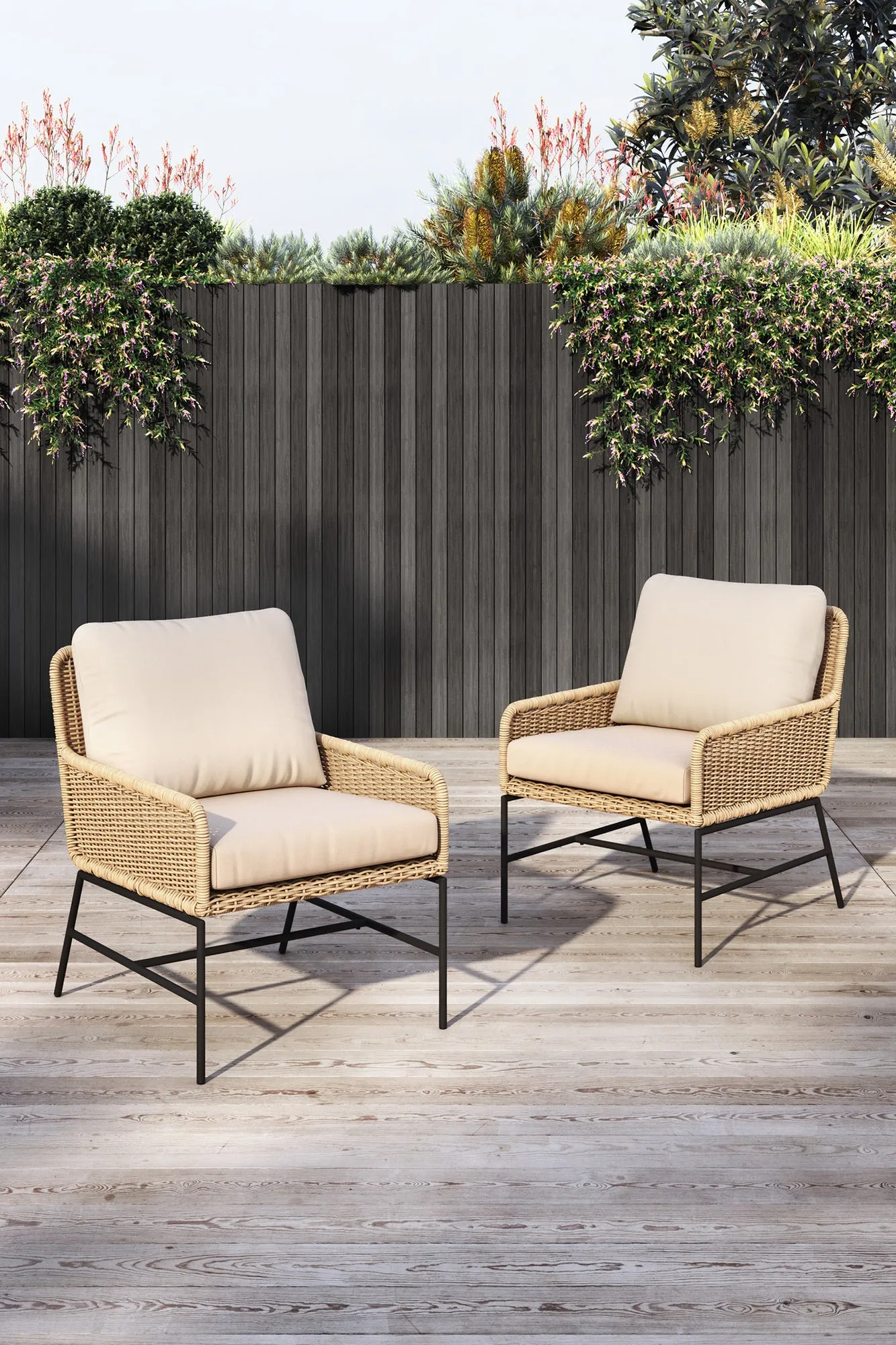 Bevy Outdoor Patio Seating Set 2 Chairs and 1 Table Set (Honey)