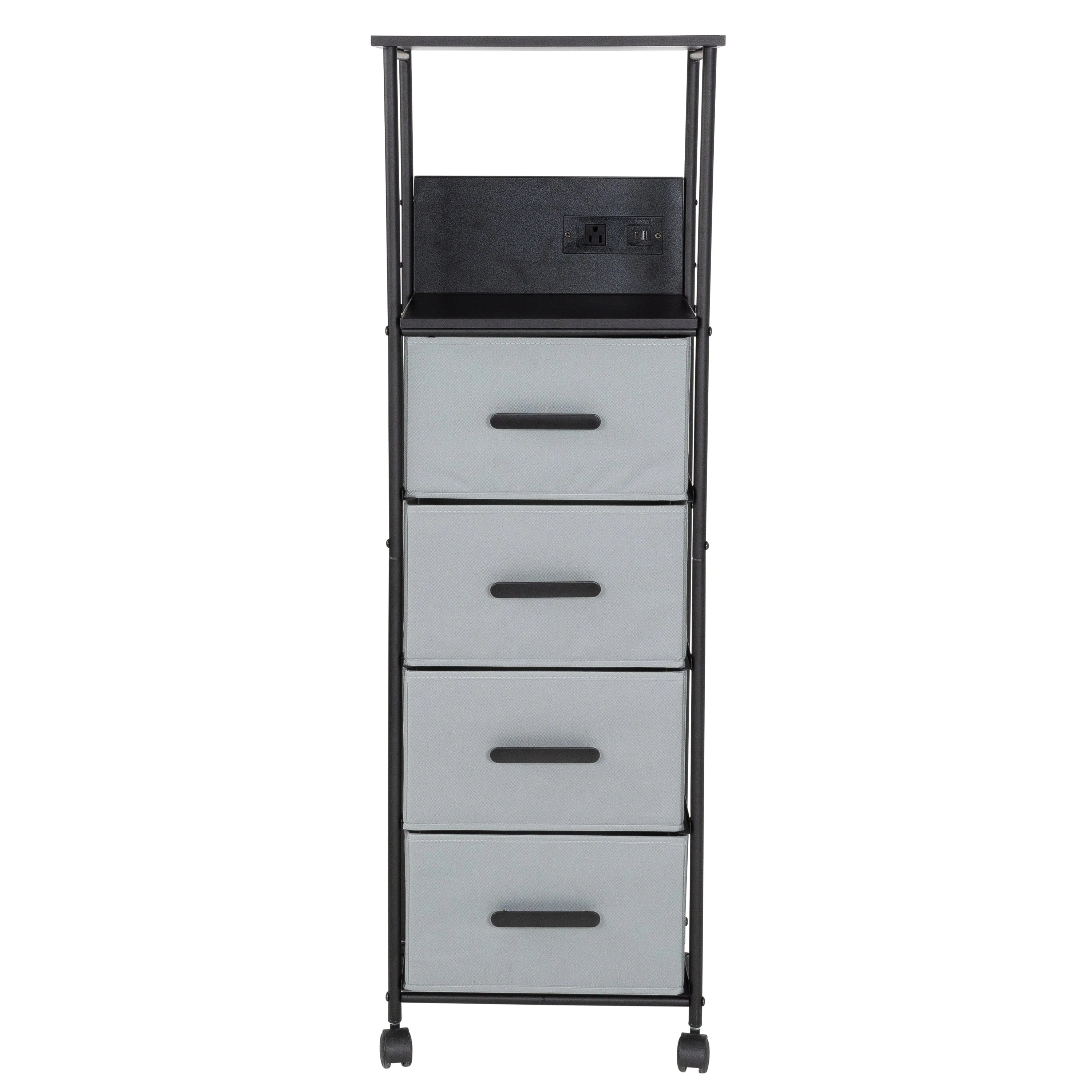 Black/Gray Dorm 4-Drawer Bedside Charging Storage Cart