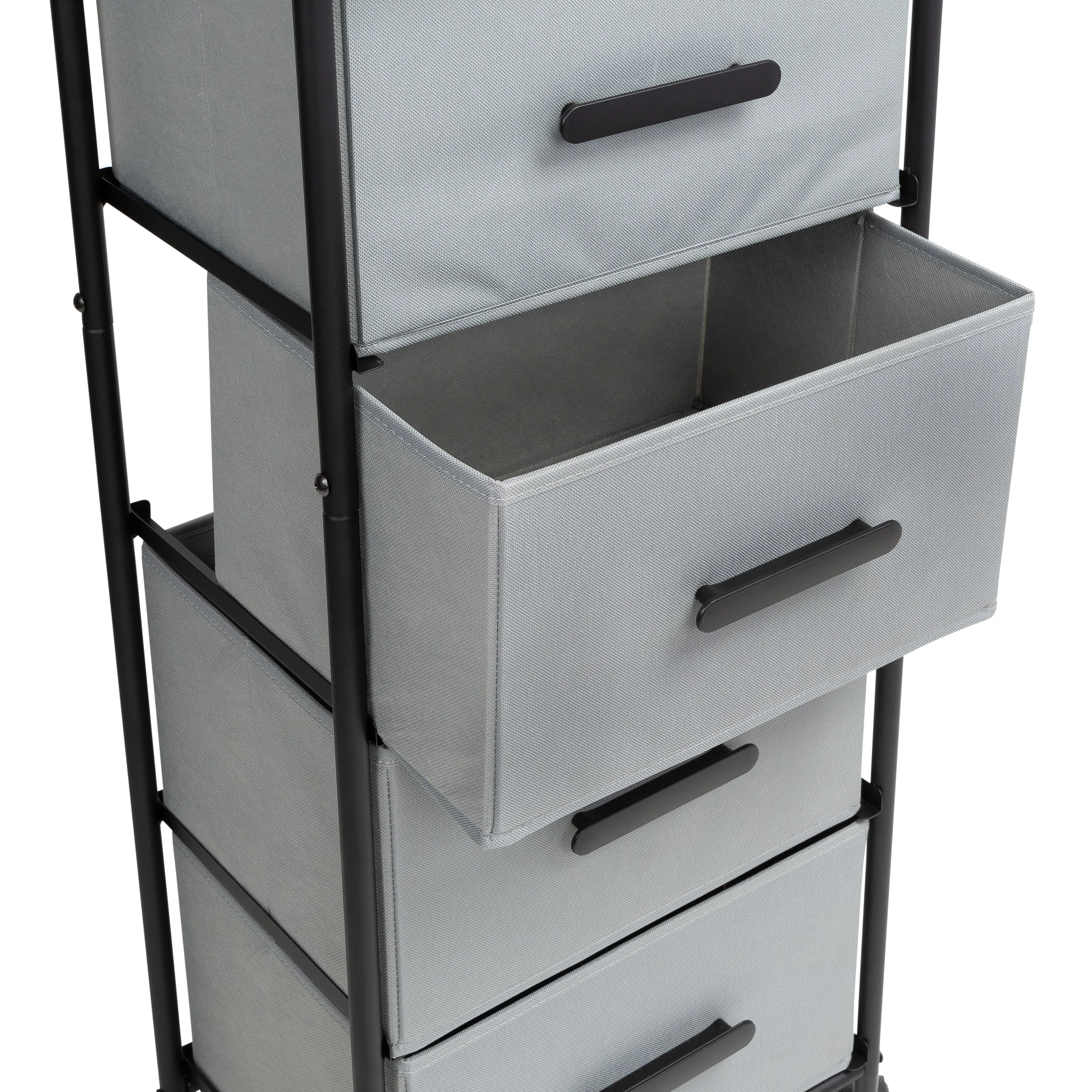 Black/Gray Dorm 4-Drawer Bedside Charging Storage Cart