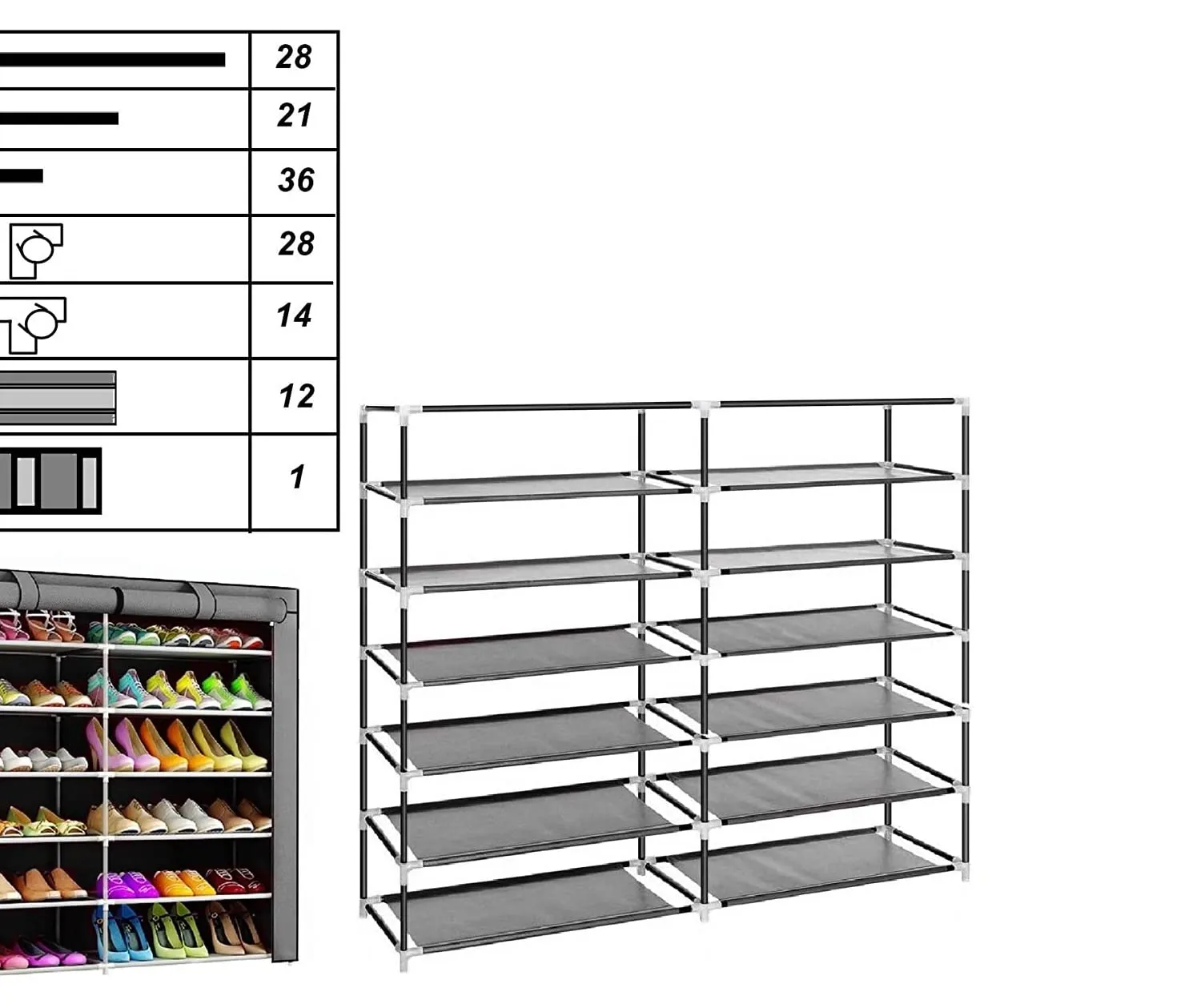 BuenoVida Shoe Rack for Home with Cover 12 Layer Shoes Stand for Home & Multipurpose Storage Rack with Dustproof Cover & Wardrobe & Metal Pipe Oxford Fabric| Chappal Stand| (Printed Blue)