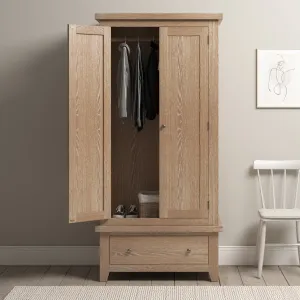 Burford Double Wardrobe with Drawer in Natural Oak