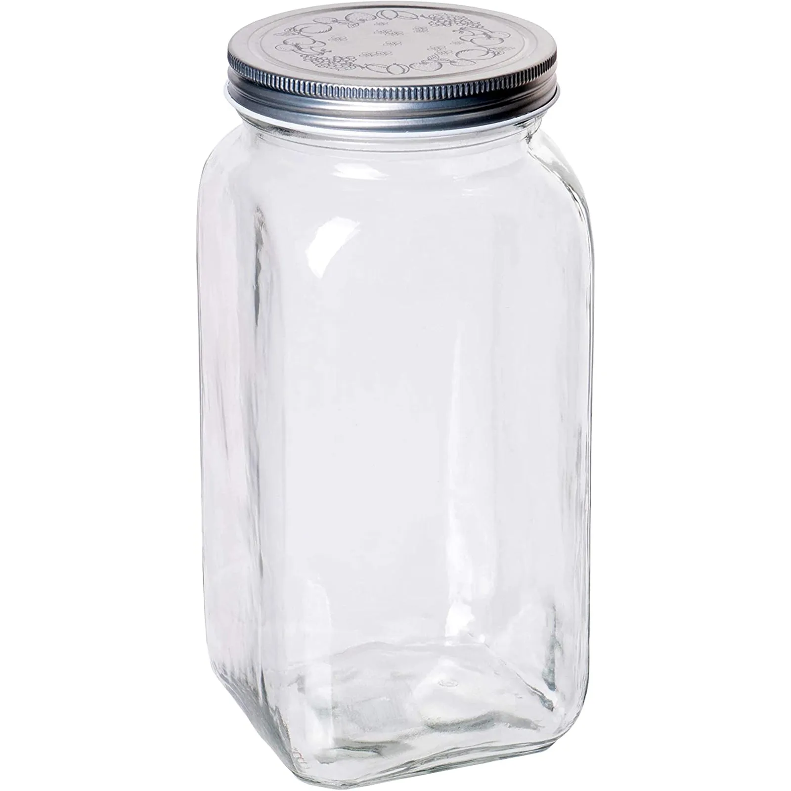 Classic Food Saver Canister, Square Glass Storage Container Jar with Metal Lid - 67.75 Ounces