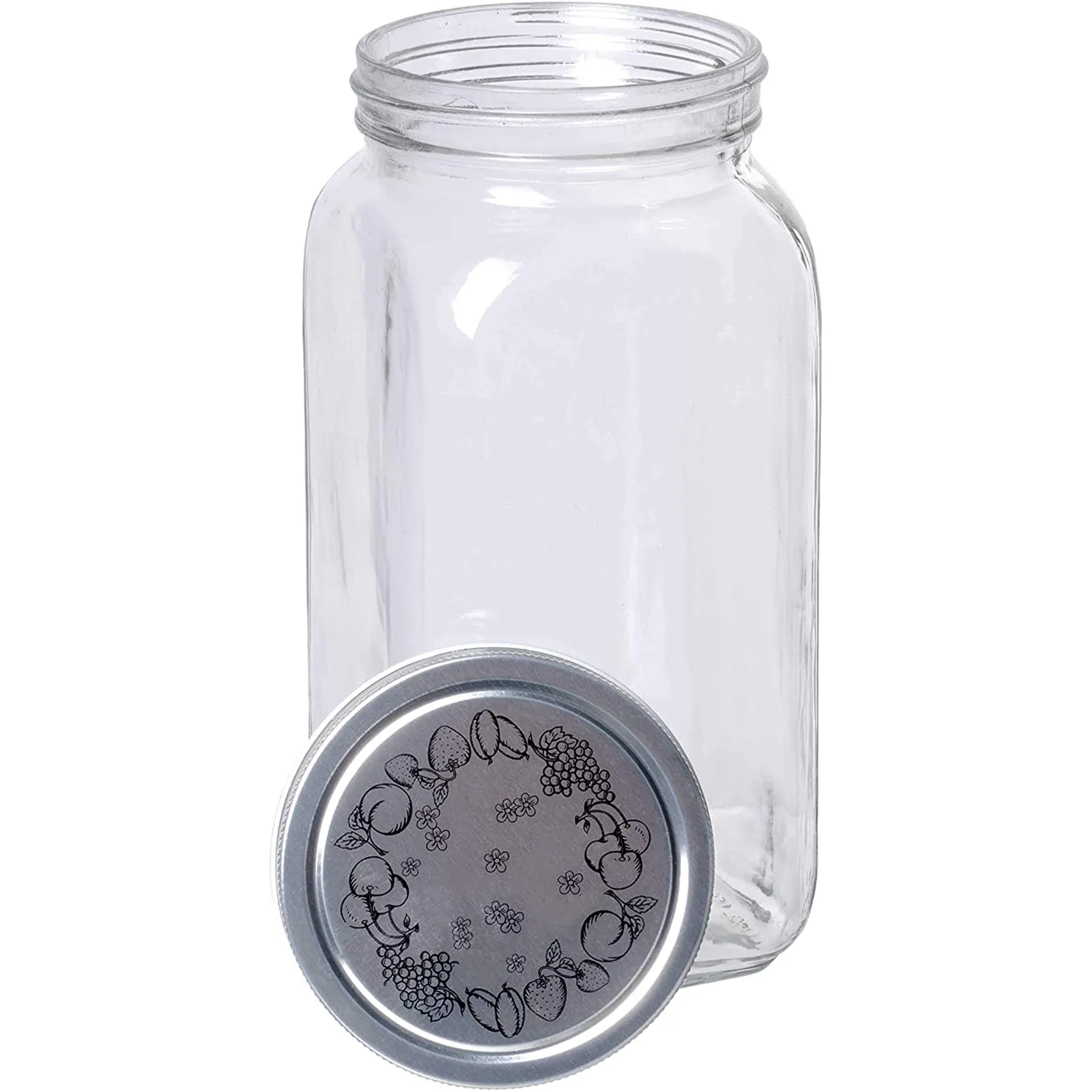 Classic Food Saver Canister, Square Glass Storage Container Jar with Metal Lid - 67.75 Ounces