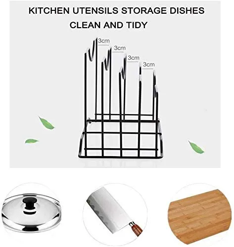 Craft Expertise Multifunctional Kitchen Cabinet Pantry Pan and Pot Lid Organizer Rack Holder Multifunctional Kitchen Cookware Chopping Board Organizer Space SavingStorage Rack (Black) color (Classic)