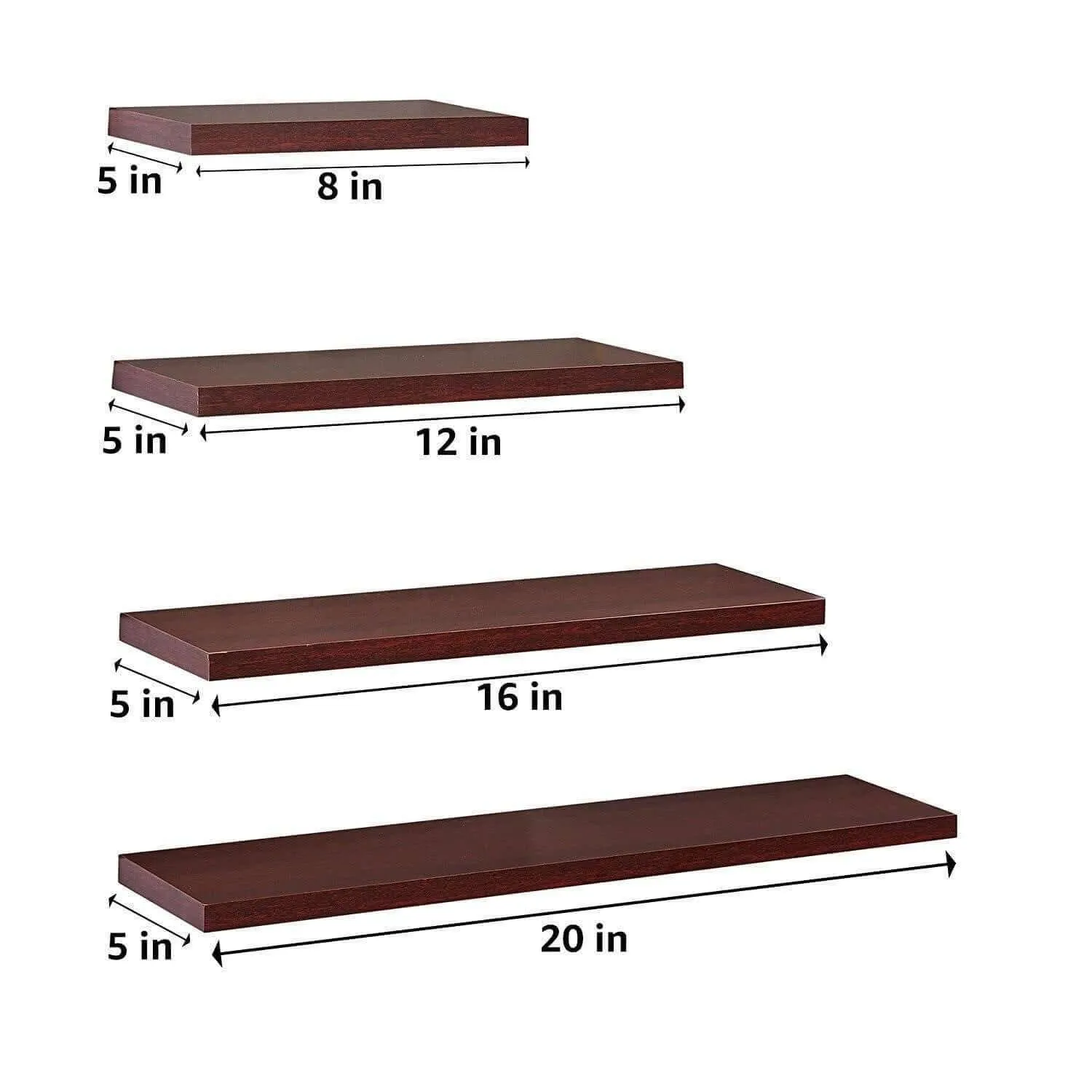 Delta S1 Decor Display Wall Shelves, Set of 4, Mahogany