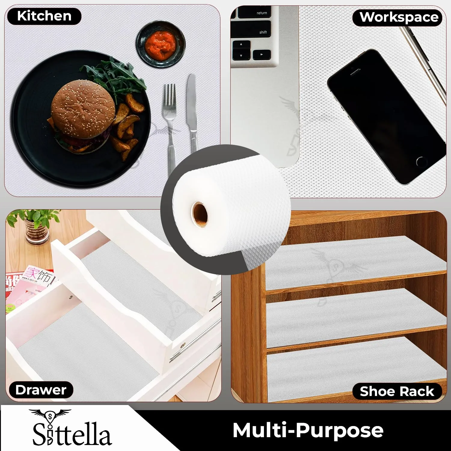 Drawer Mat (45cm X 1.25m) Multi-Purpose EVA Non-Slip Kitchen Drawer Shelf and Cabinet Liners Waterproof Washable Mats Protect Dresser Shelves Cupboard Bathroom Cabinets (White)