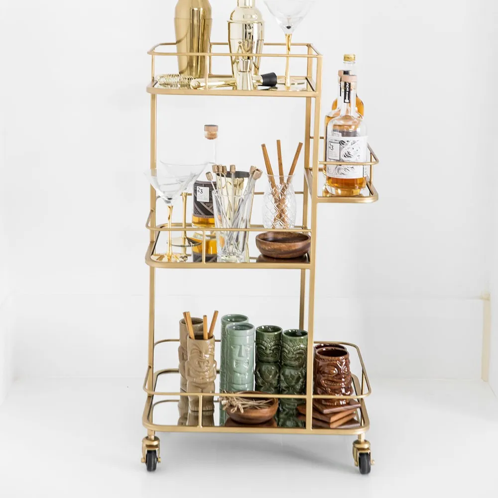 DRINKS TROLLEY Iron Tall Matte Gold 90x50x39cm