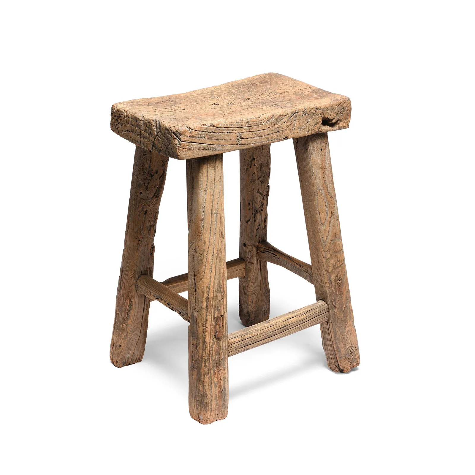 Elm Milking Stool From Shanxi - 19thC