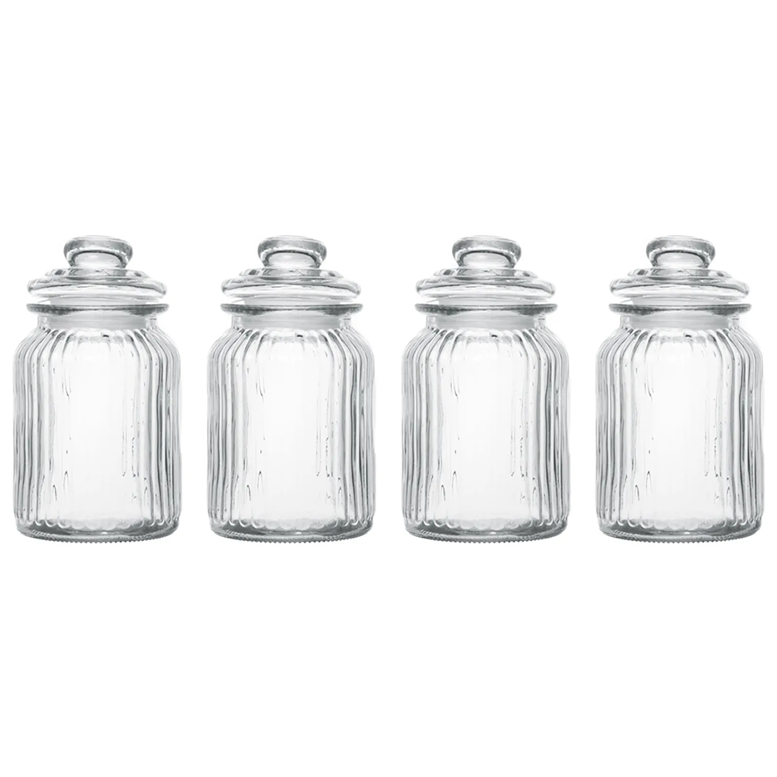 Exclusive Line Ripple Food Storage Medium Glass Jar Canister with Airtight Lid, 31.8 Ounces