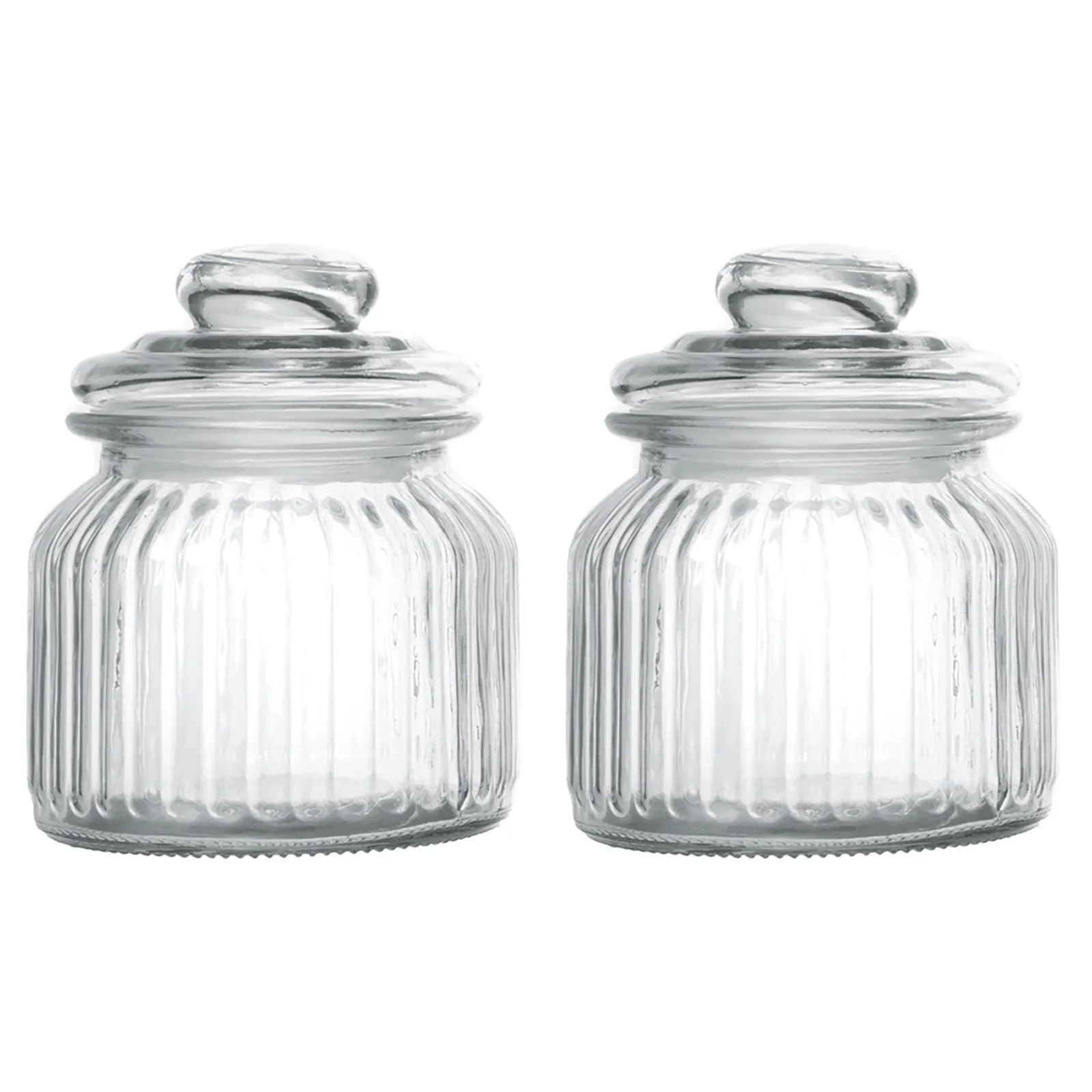 Exclusive Line Ripple Food Storage Small Glass Jar Canister with Airtight Lid, 21.3 Ounces