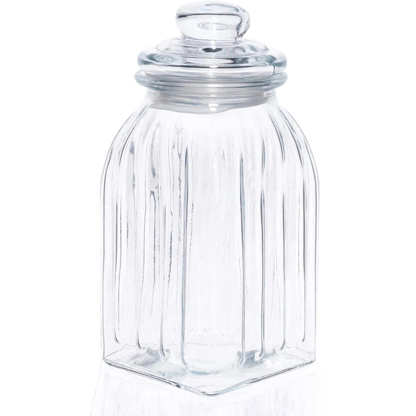 Exclusive Line Ripple Square Glass Food Storage Jar Canister with Airtight Lid, 47.5 Ounces