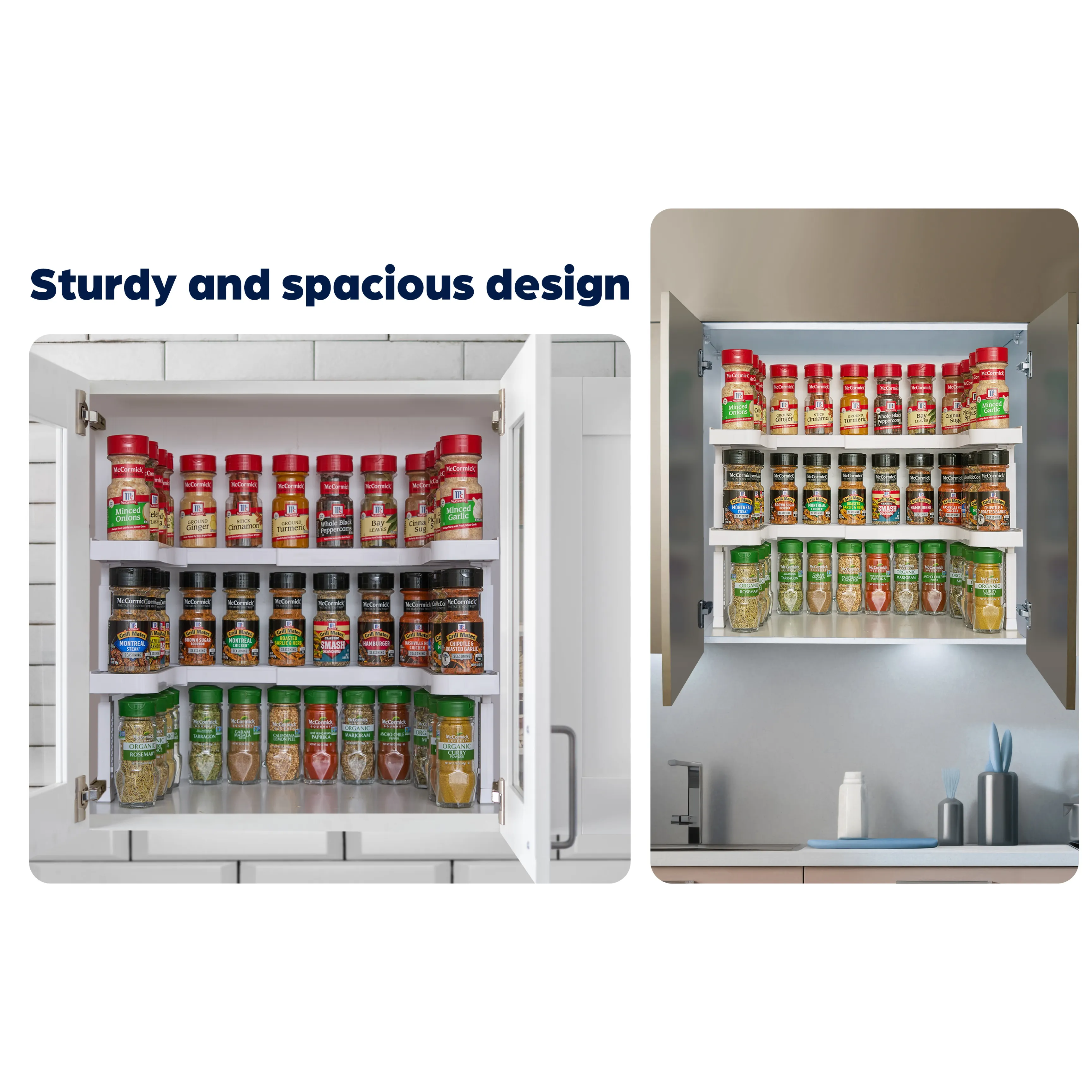 Expandable 2 Tiered Spice Rack Organizer for Cabinet - Stackable Cabinet & Pantry Organizer