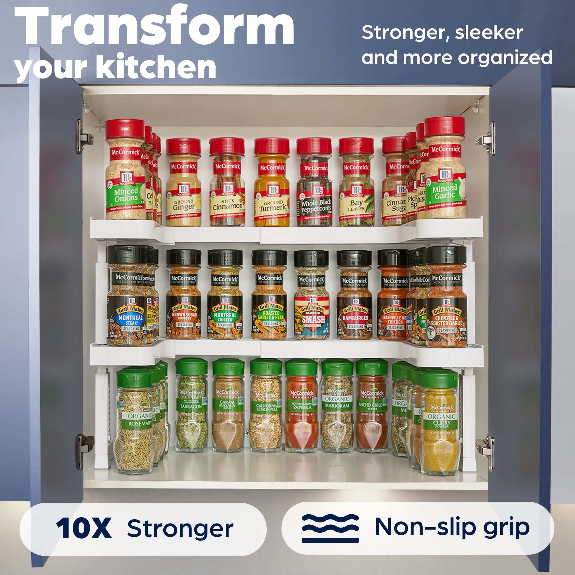 Expandable 2 Tiered Spice Rack Organizer for Cabinet - Stackable Cabinet & Pantry Organizer