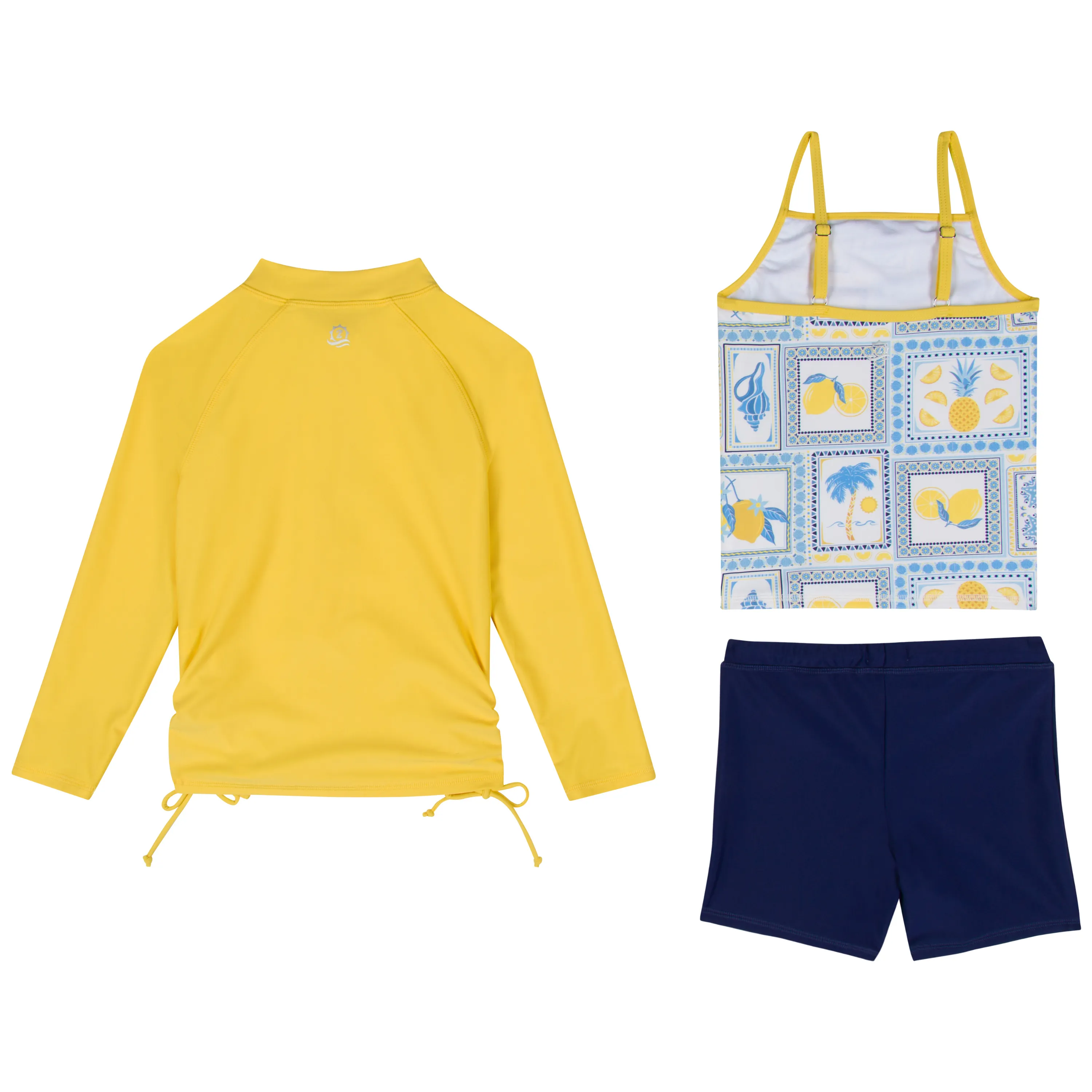 Girls Long Sleeve Rash Guard   Tankini Shorts Set (3 Piece) | "Mediterranean Lemons"