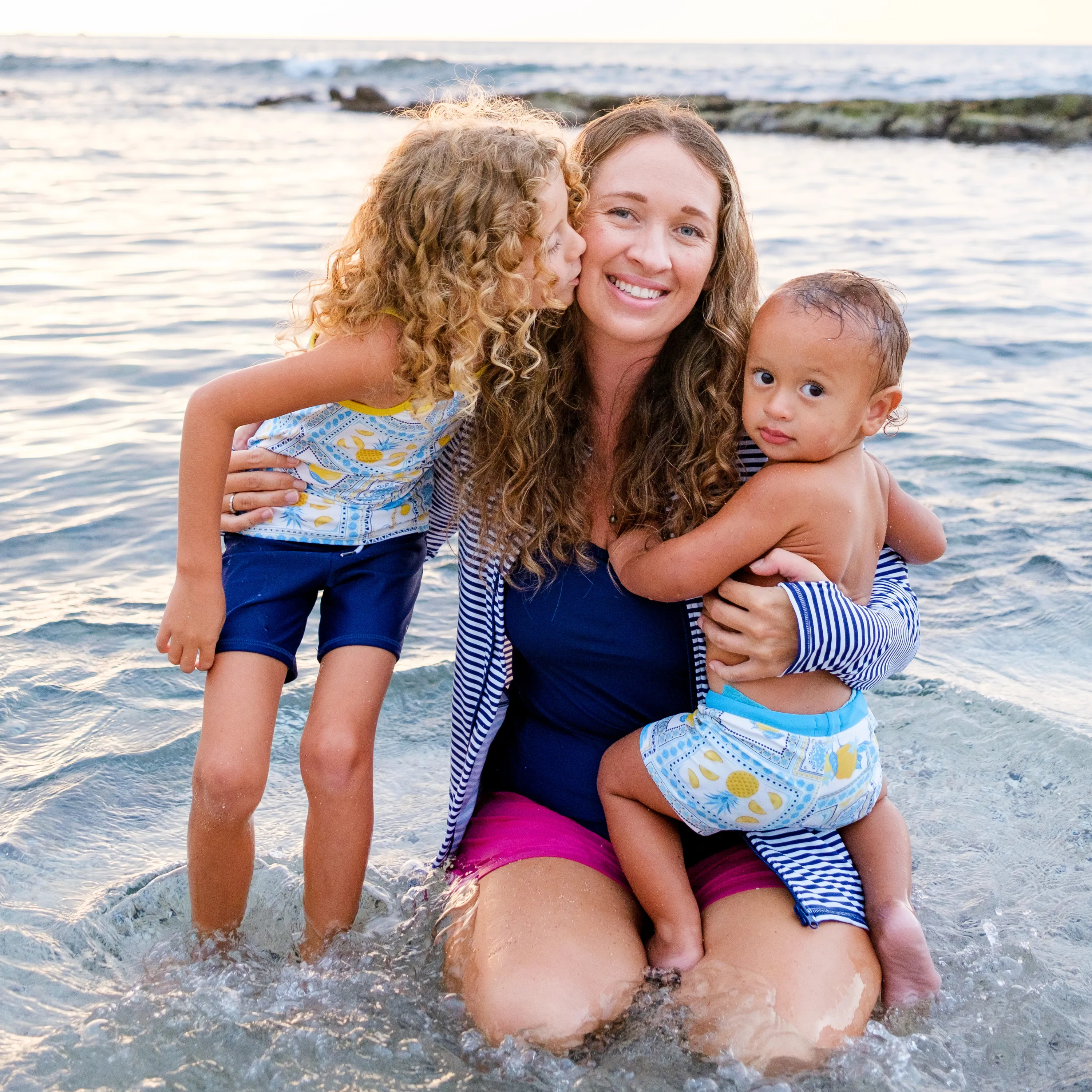 Girls Long Sleeve Rash Guard   Tankini Shorts Set (3 Piece) | "Mediterranean Lemons"