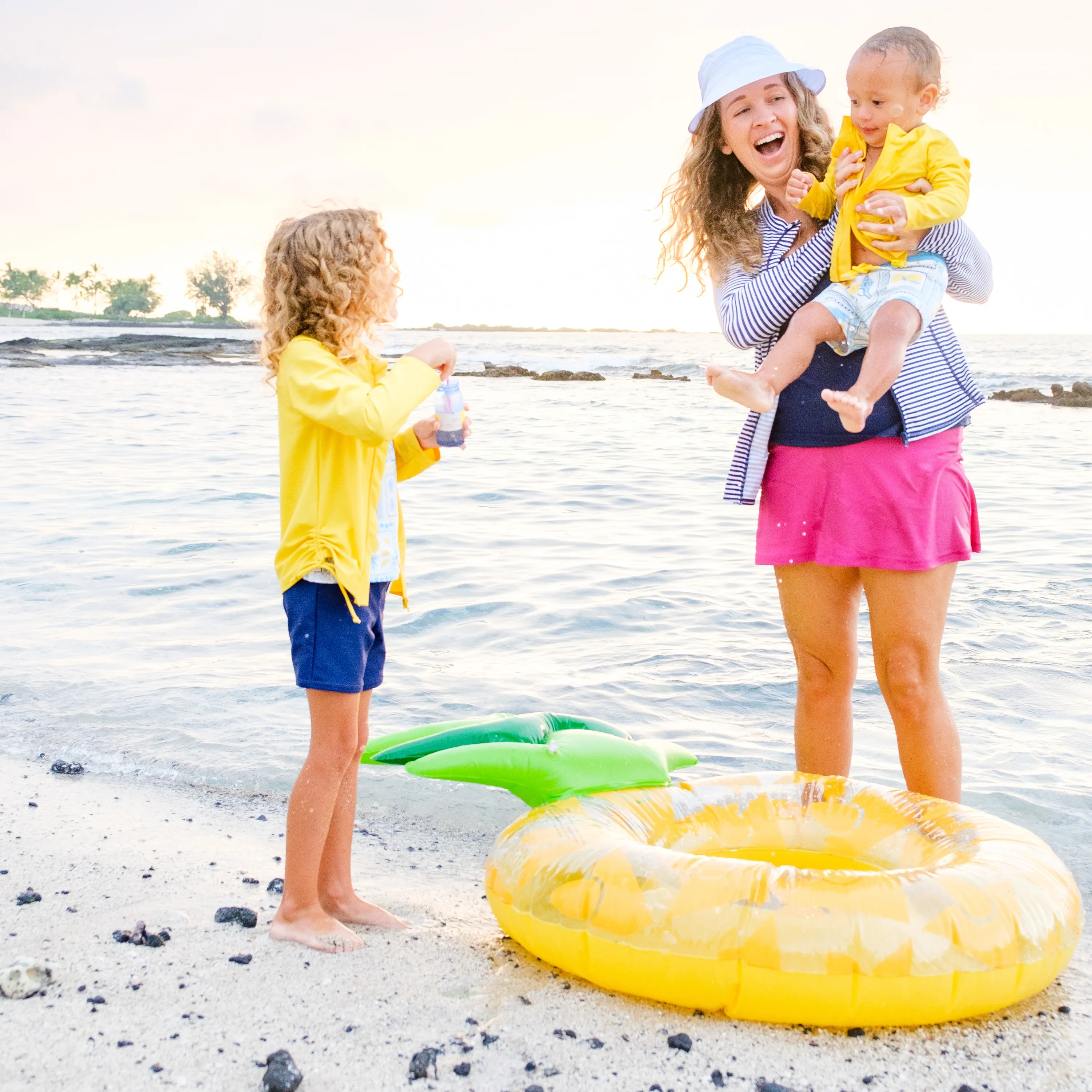 Girls Long Sleeve Rash Guard   Tankini Shorts Set (3 Piece) | "Mediterranean Lemons"