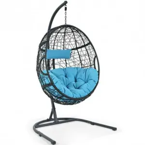 Hanging Cushioned Hammock Chair with Stand-Blue