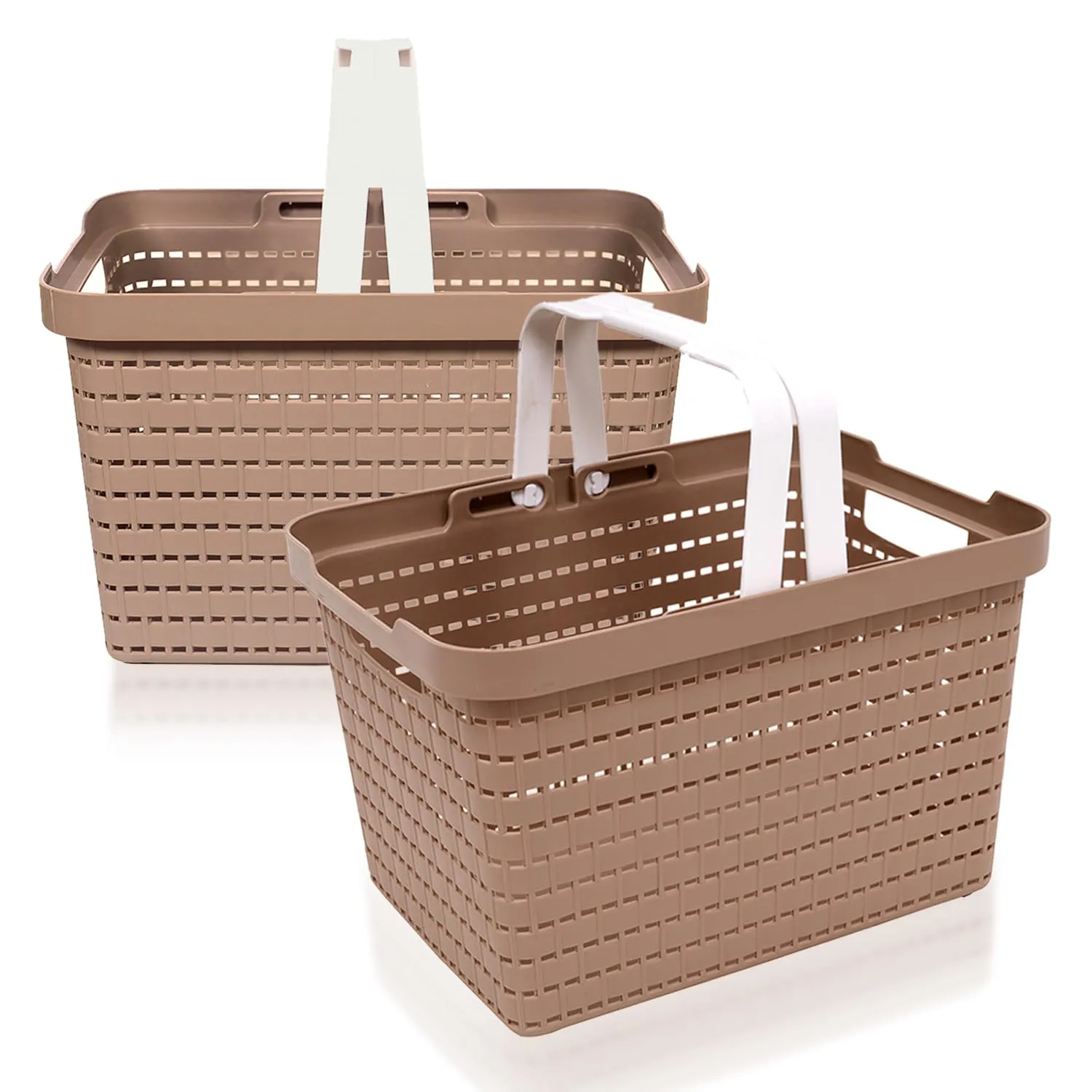 Heart Home Basket | Plastic Storage Basket for Fruits | Storage Basket for Picnic | Storage Basket for Kitchen | Stationery Storage Basket | FLORA-222 | Pack of 2 | Coffee