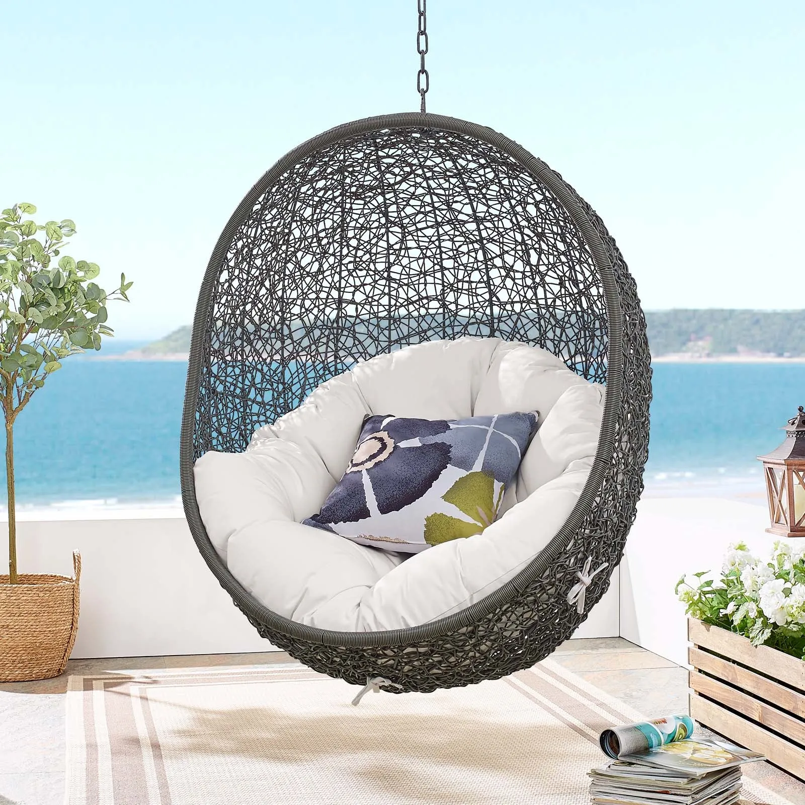 Hide Outdoor Patio Sunbrella Swing Chair With Stand