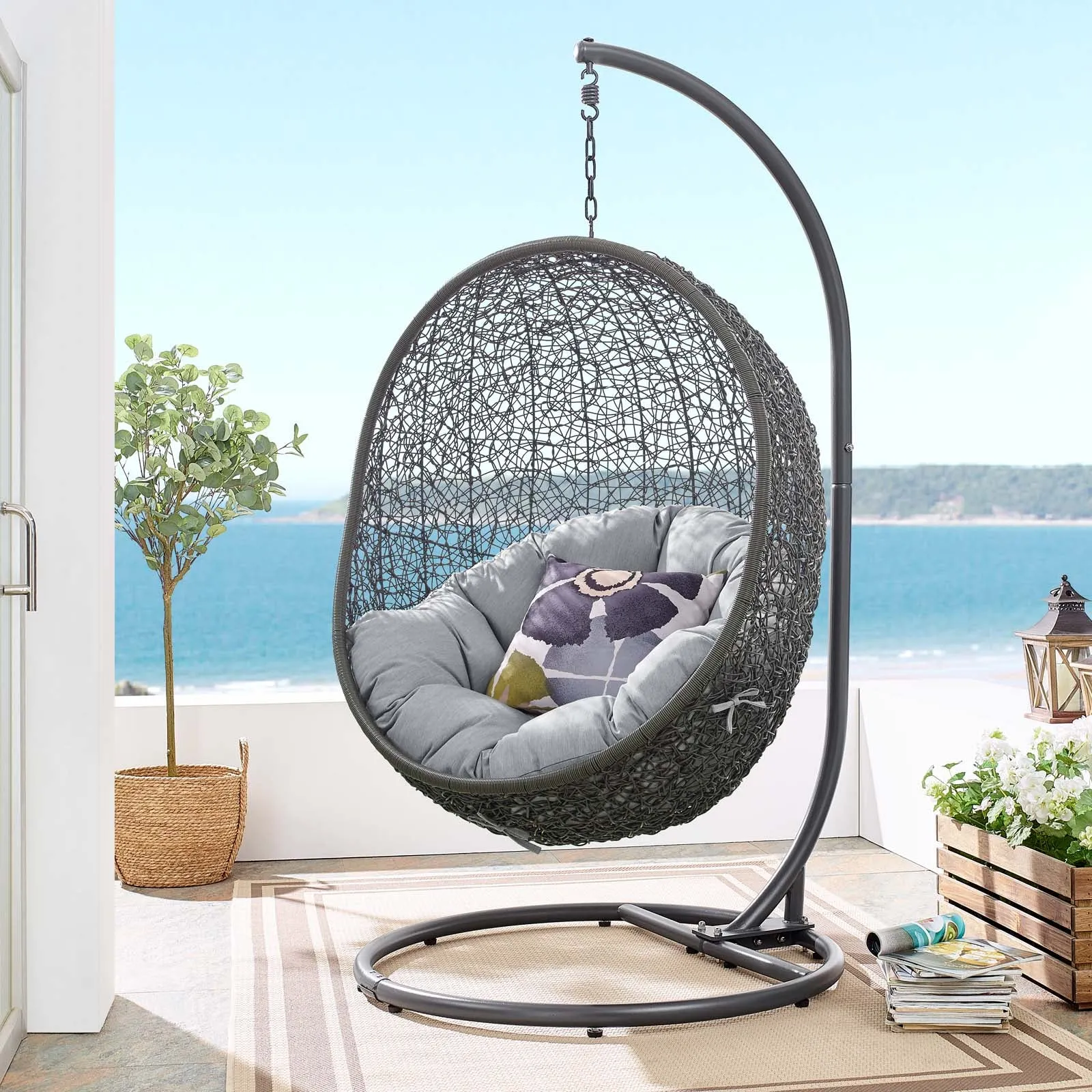 Hide Outdoor Patio Sunbrella Swing Chair With Stand