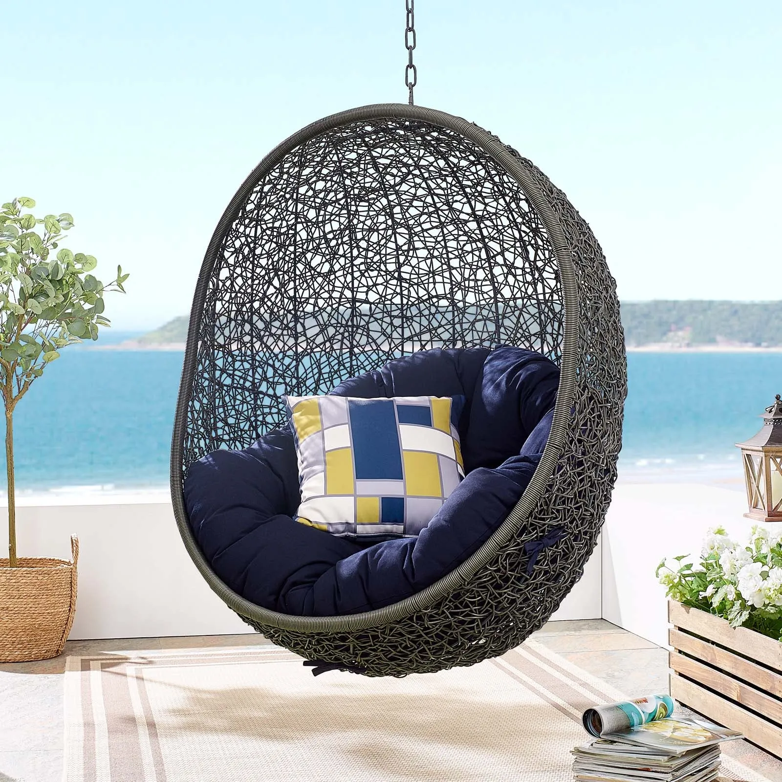 Hide Outdoor Patio Sunbrella Swing Chair With Stand