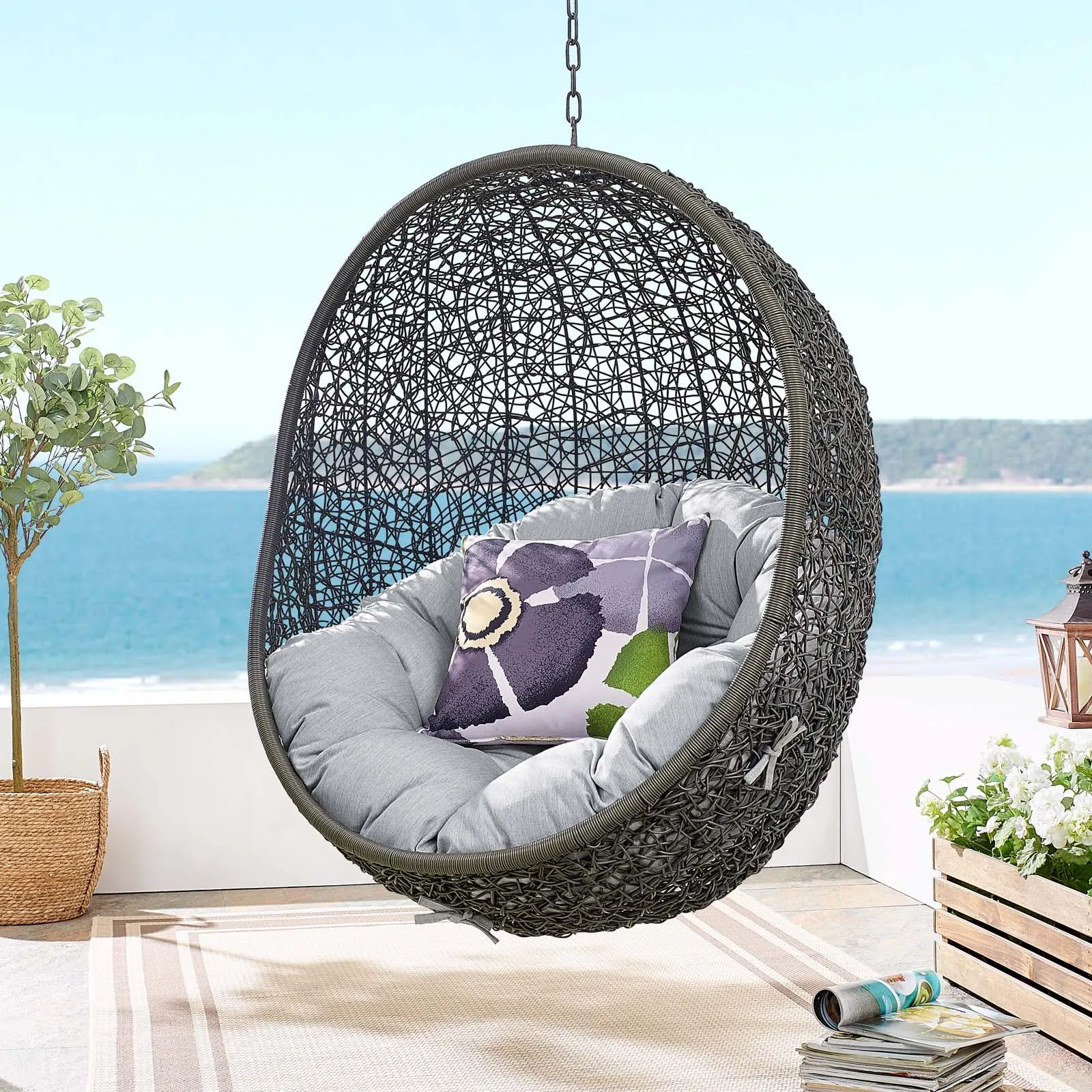 Hide Outdoor Patio Sunbrella Swing Chair With Stand