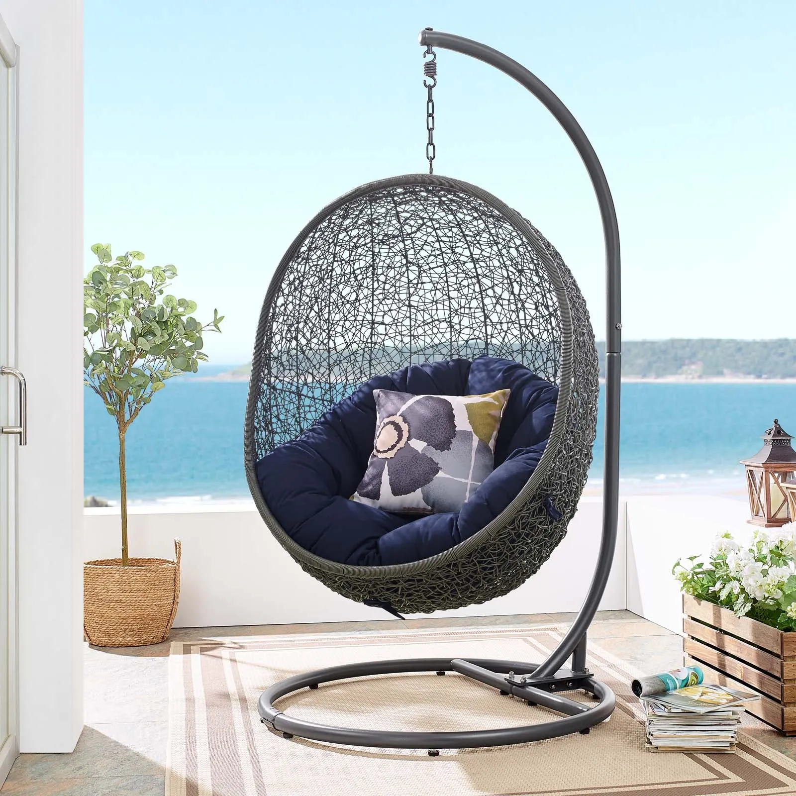 Hide Outdoor Patio Sunbrella Swing Chair With Stand