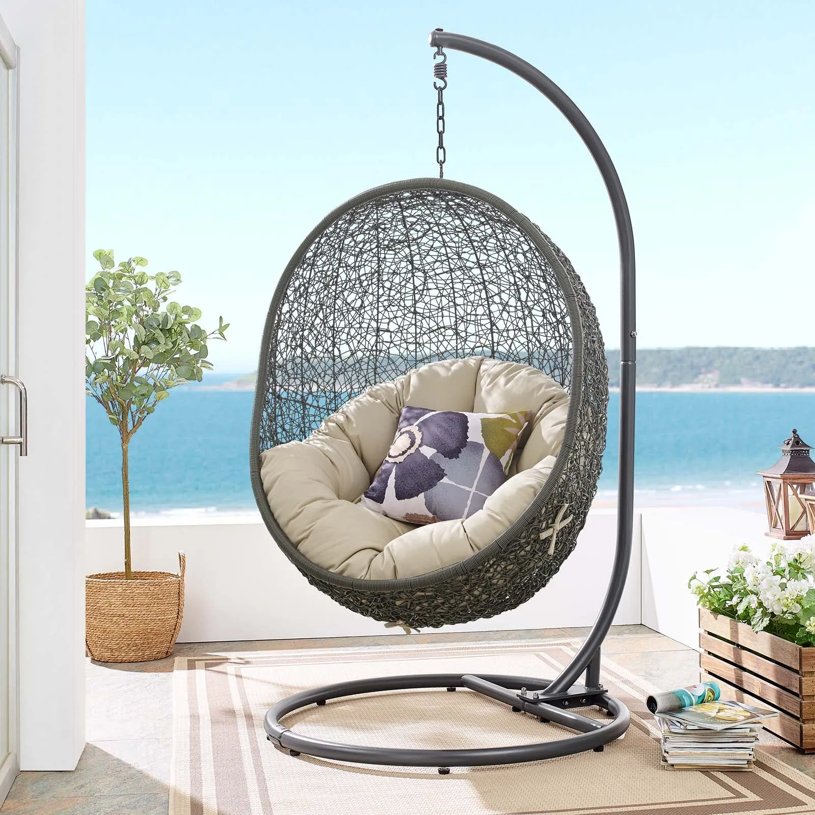 Hide Outdoor Patio Sunbrella Swing Chair With Stand