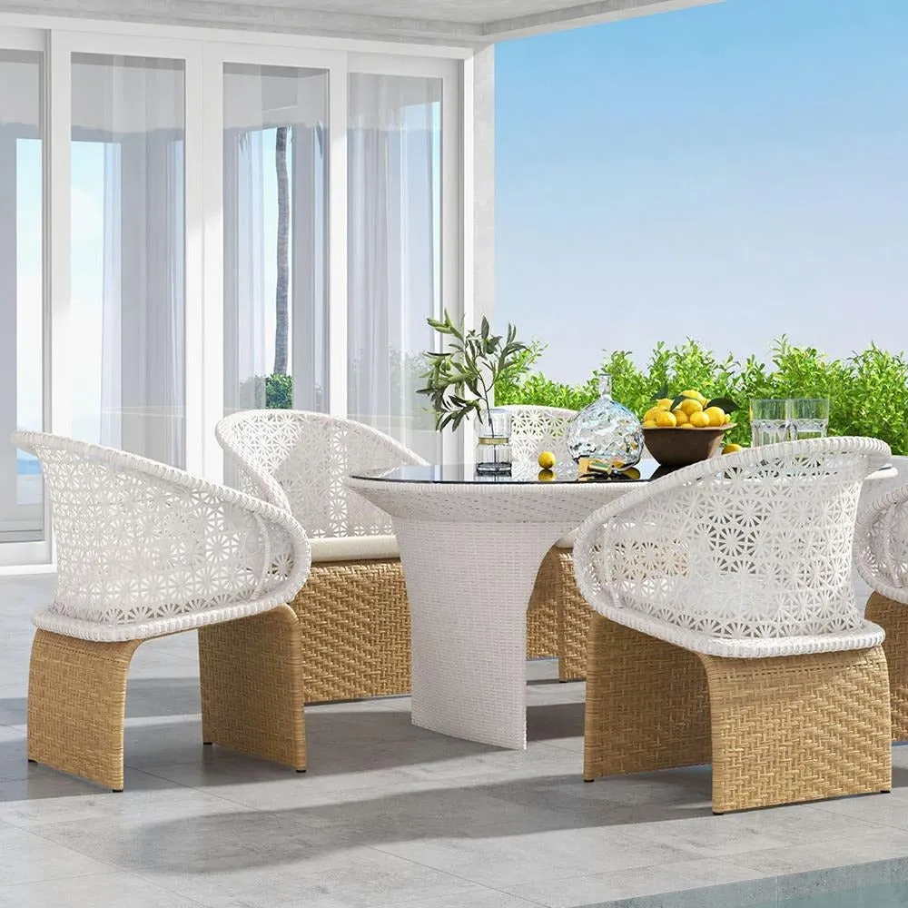 Homela Outdoor Patio Seating Set 4 Chairs and 1 Table Set (Tan   White)