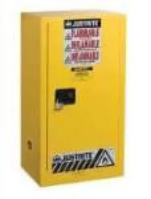 Justrite 44" X 23 1/4" X 18" Yellow 15 Gallon Compac Sure-Grip EX Safety Cabinet With 1 Self-Closing Door And 1 Shelf