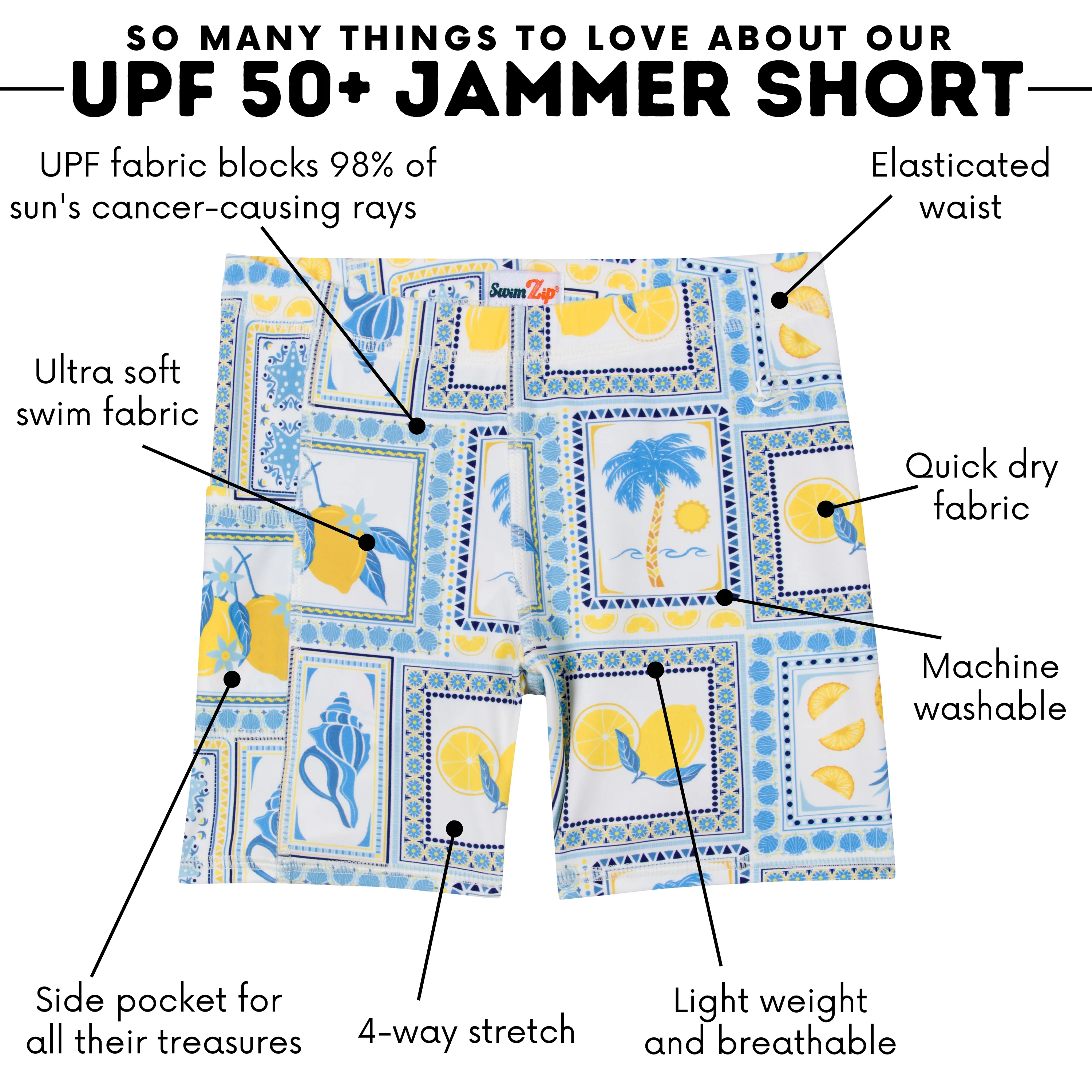 Kids Jammers Swim Shorts | "Mediterranean Lemons"