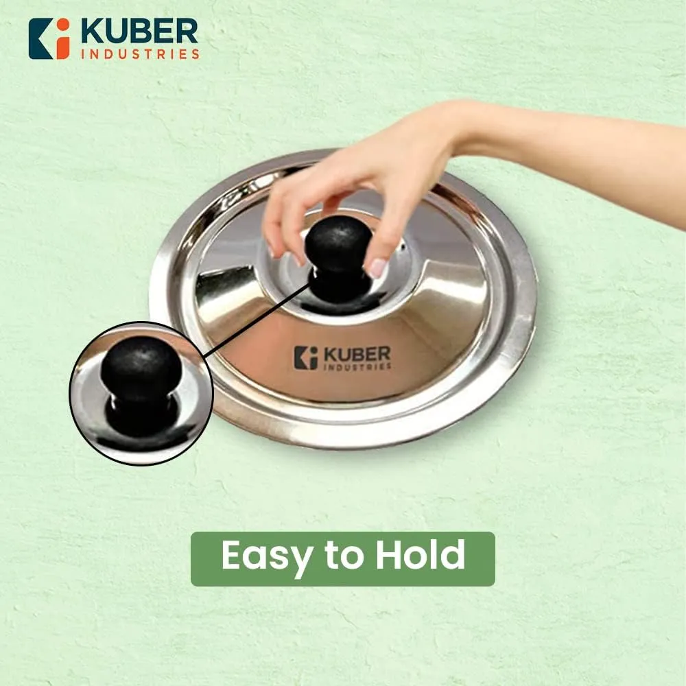 Kuber Industries (Set of 15) Universal Stainless Steel Lids for Utensils with Knob/Handle for Good Grip | Dhakkan Set for Kadai | Pan | Tawa | Pots | Easy to Hold Kitchen Utensils Cover (All Sizes)