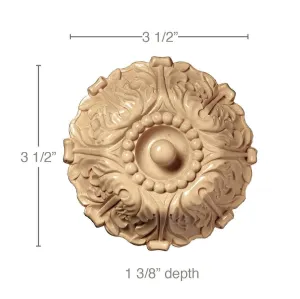 Medium Acanthus Rosette (Rosettes have sculpted profiles, sold 2 per card), 3 1/2'' dia. x 1 3/8''