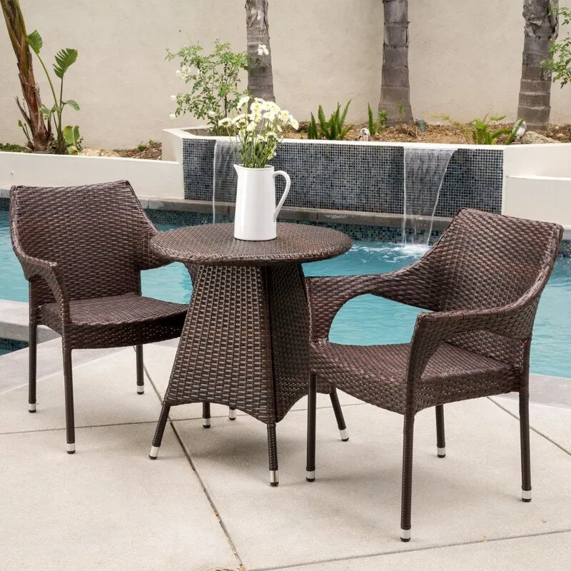 Misha Outdoor Patio Seating Set 2 Chairs and 1 Table Set (Dark Brown)