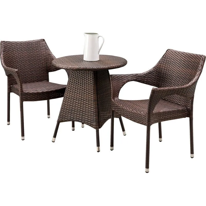 Misha Outdoor Patio Seating Set 2 Chairs and 1 Table Set (Dark Brown)