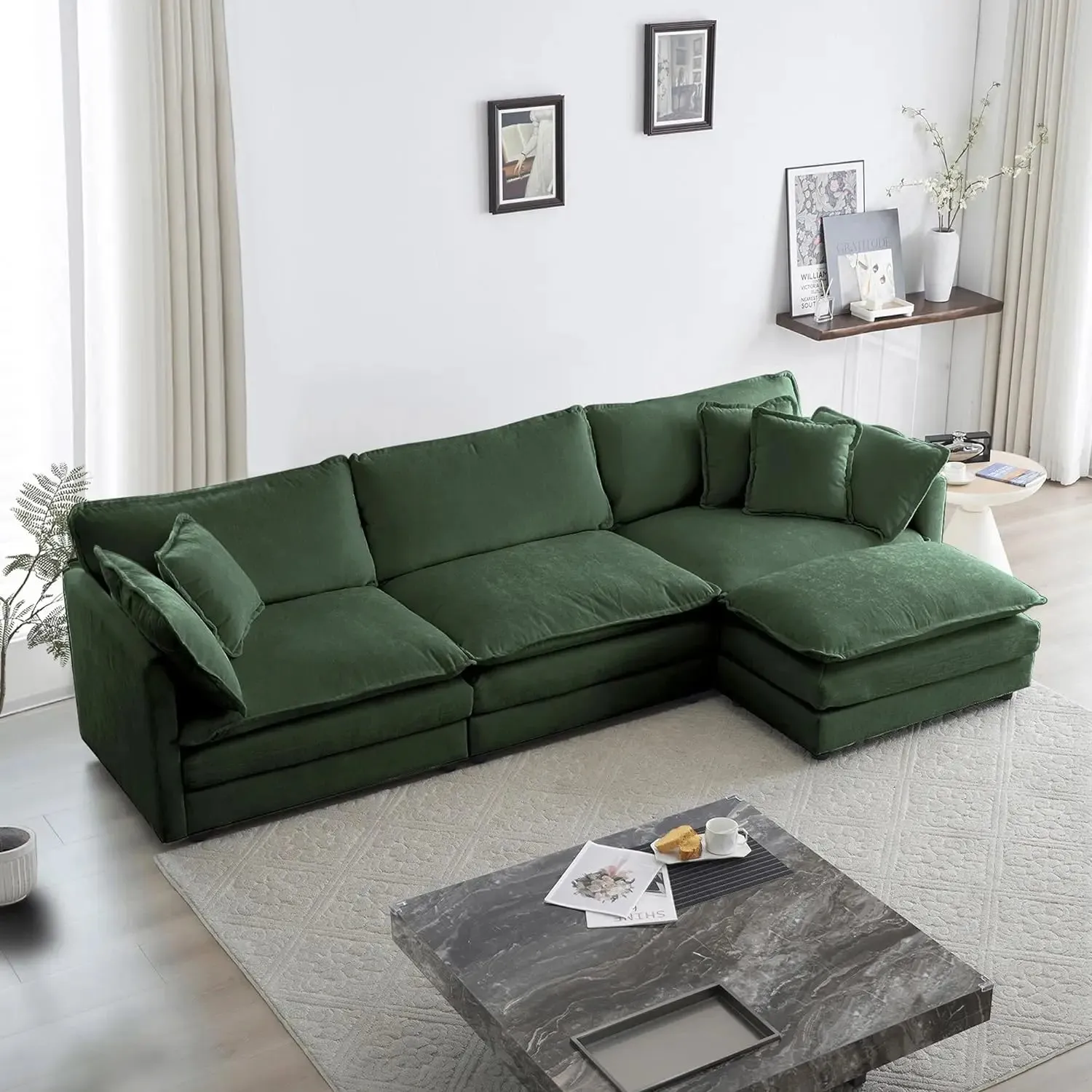 Modular Sectional Sofa, Convertible Modern L Shaped Sofa Chenille Cloud Couches Set with Ottoman for Living Room